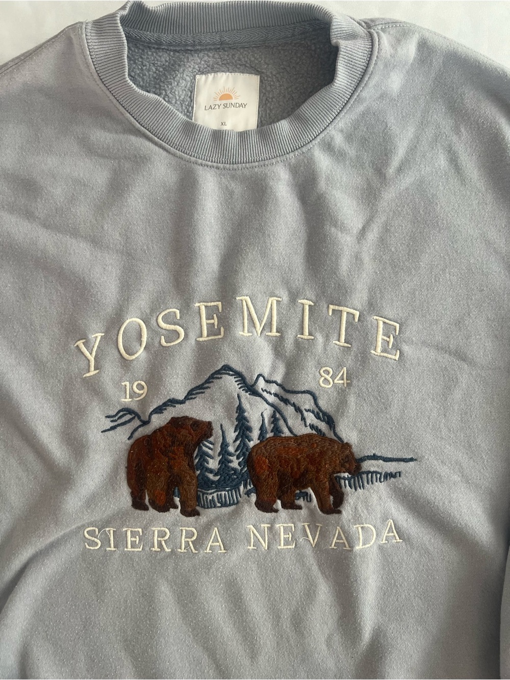 Lazy Sunday Yosemite Sierra Nevada Embroidered Sweatshirt - Light Gray